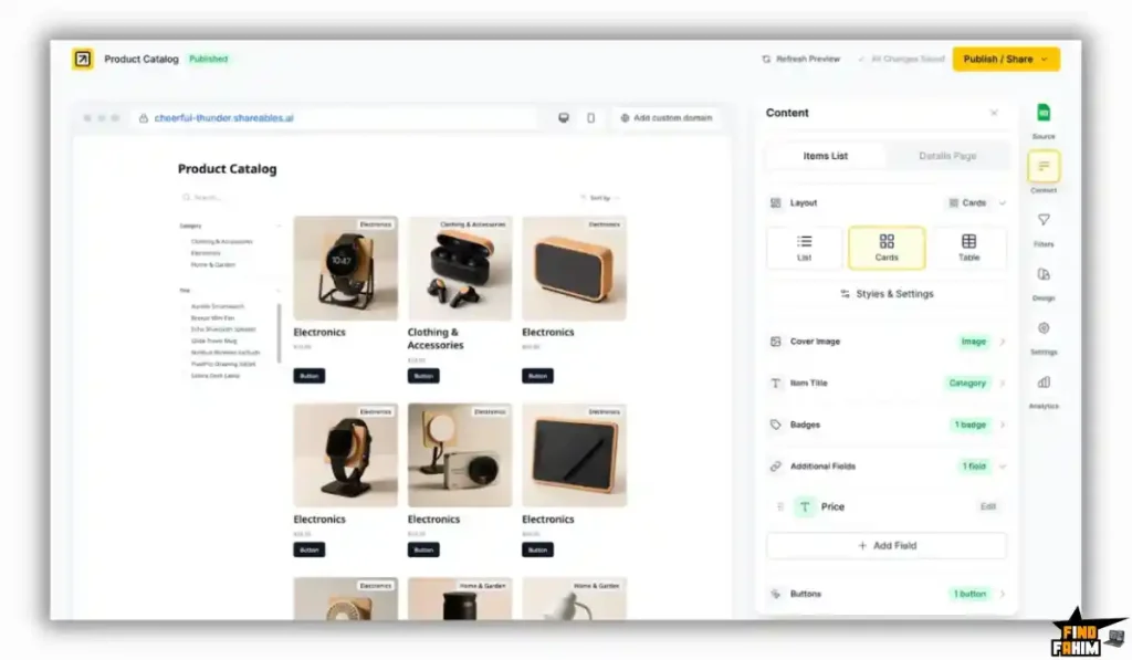 Google Sheets to website builder